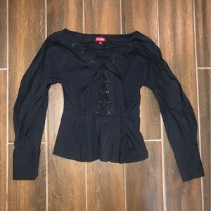 STAUD Black Lace up Top